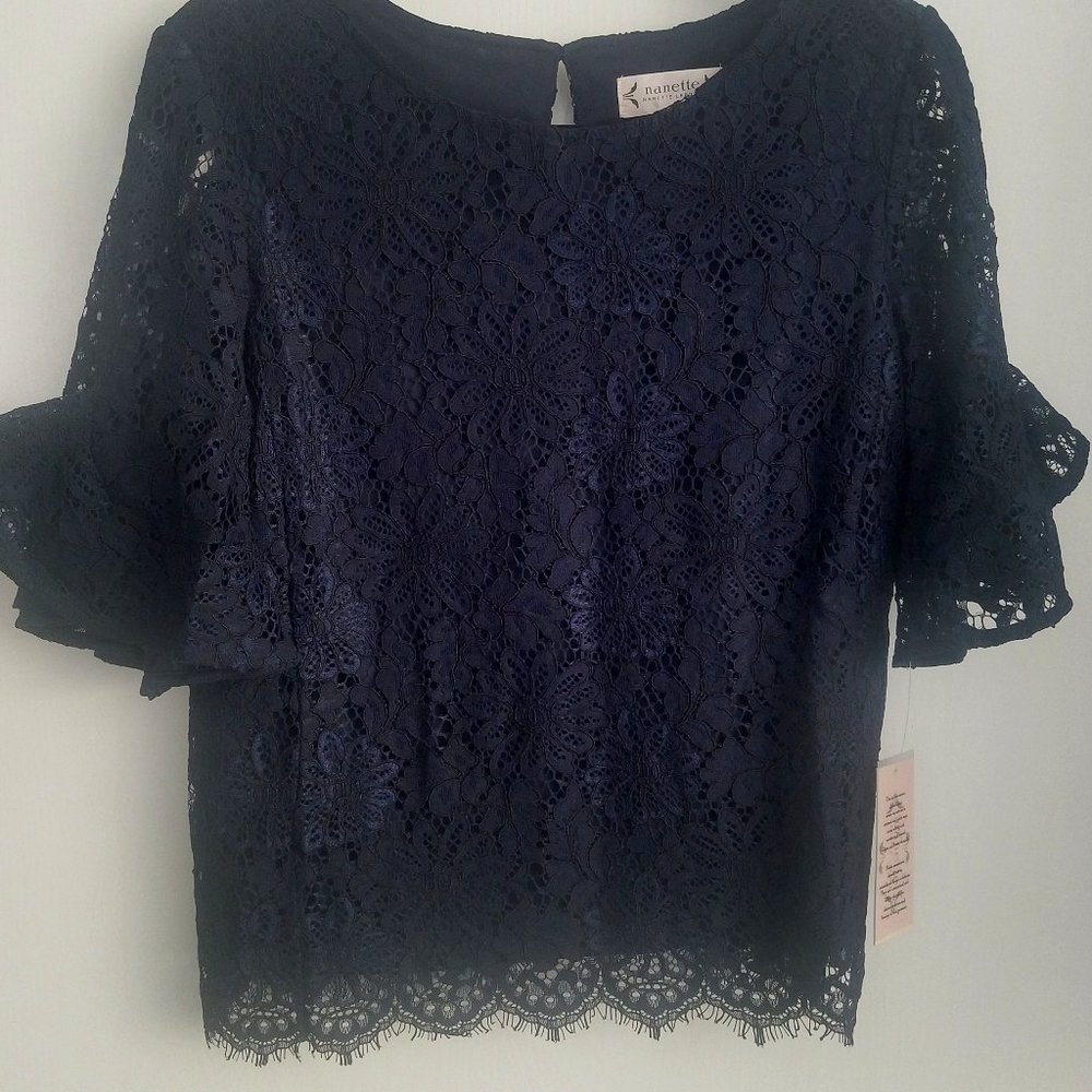 NWT Nanette Lepore Navy Blue Lace Top SMALL